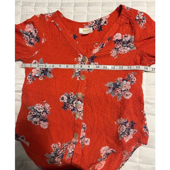 Maeve Anthropologie V-Neck Button Up Short-Sleeved Blouse Size 0 Floral Top - Picture 7 of 7